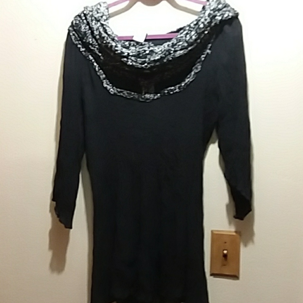 Awesome Gauzy black tunic with metallic cowl